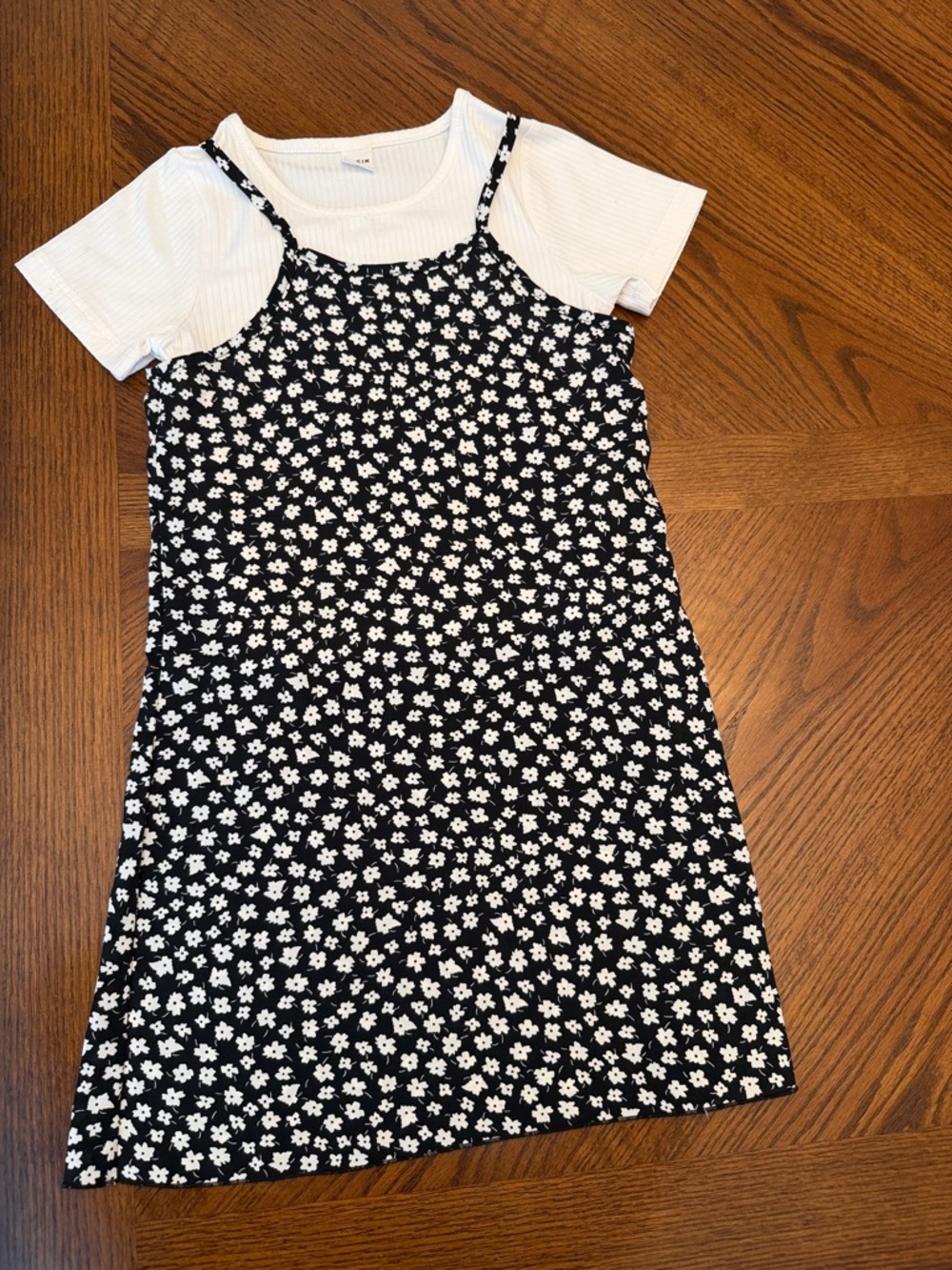 SHEIN Black and White Floral Slip Dress with White Tee